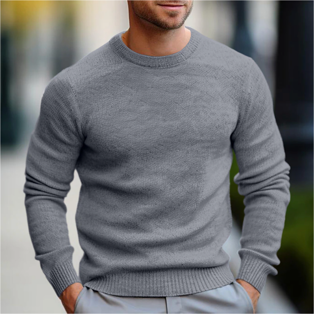 Classic men's crew neck long sleeve sweater in versatile knit, perfect for casual everyday winter style.