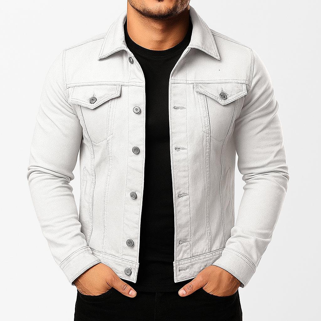 Men's casual denim jacket, ideal outerwear for spring & autumn, offering a comfortable streetwear style.