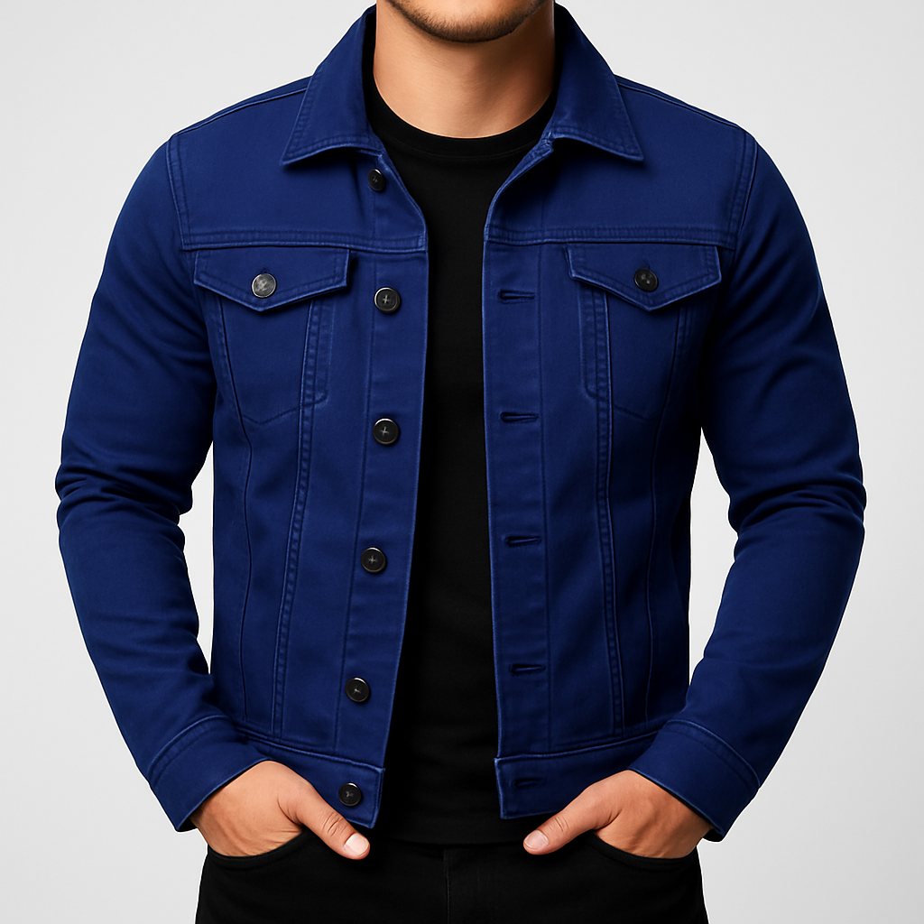 Versatile men's classic denim jacket with a comfortable fit, great for everyday casual outfits.