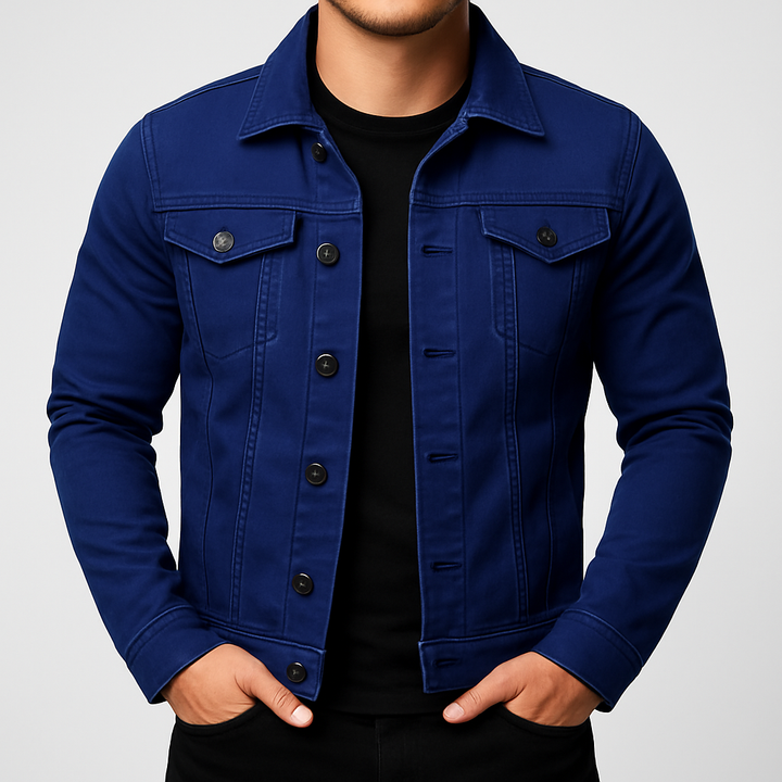 Versatile men's classic denim jacket with a comfortable fit, great for everyday casual outfits.