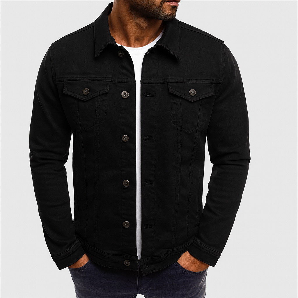 Timeless men's denim jacket, a classic solid outerwear piece for casual, everyday, and streetwear fashion.