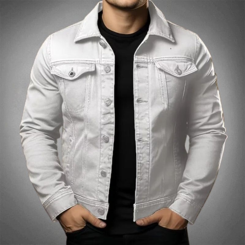 Men's classic denim jacket in black, designed with a button-up closure and multiple functional pockets for versatile styling.