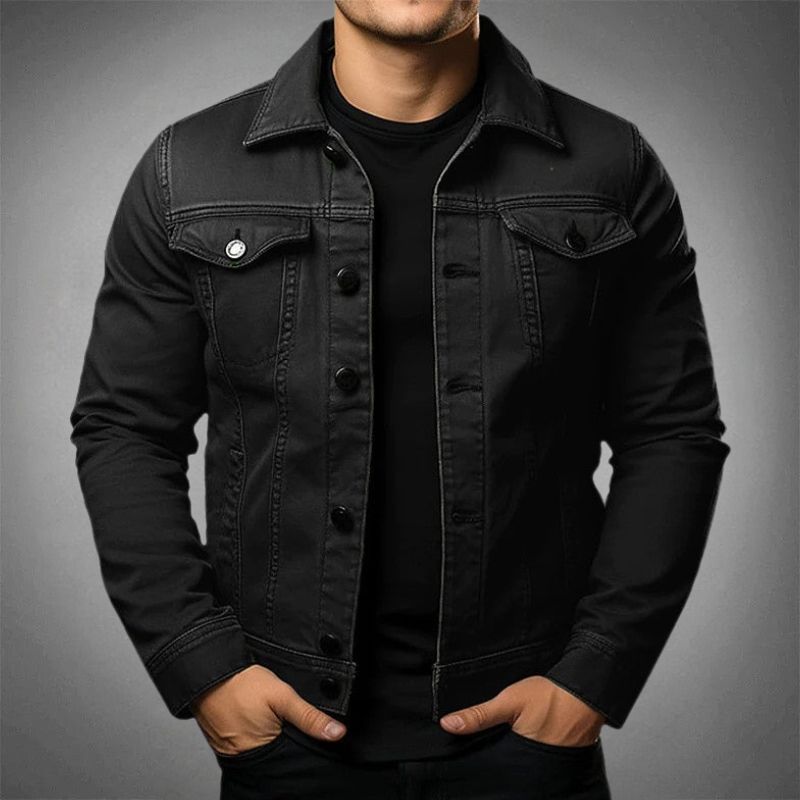 Men's classic army green denim jacket, perfect for casual occasions, featuring a button-up front and functional pockets.