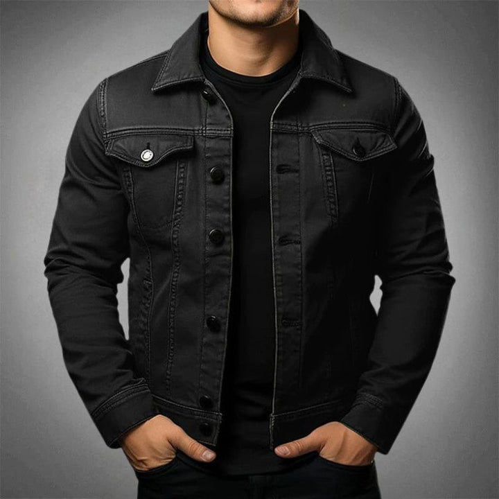 Men's classic army green denim jacket, perfect for casual occasions, featuring a button-up front and functional pockets.