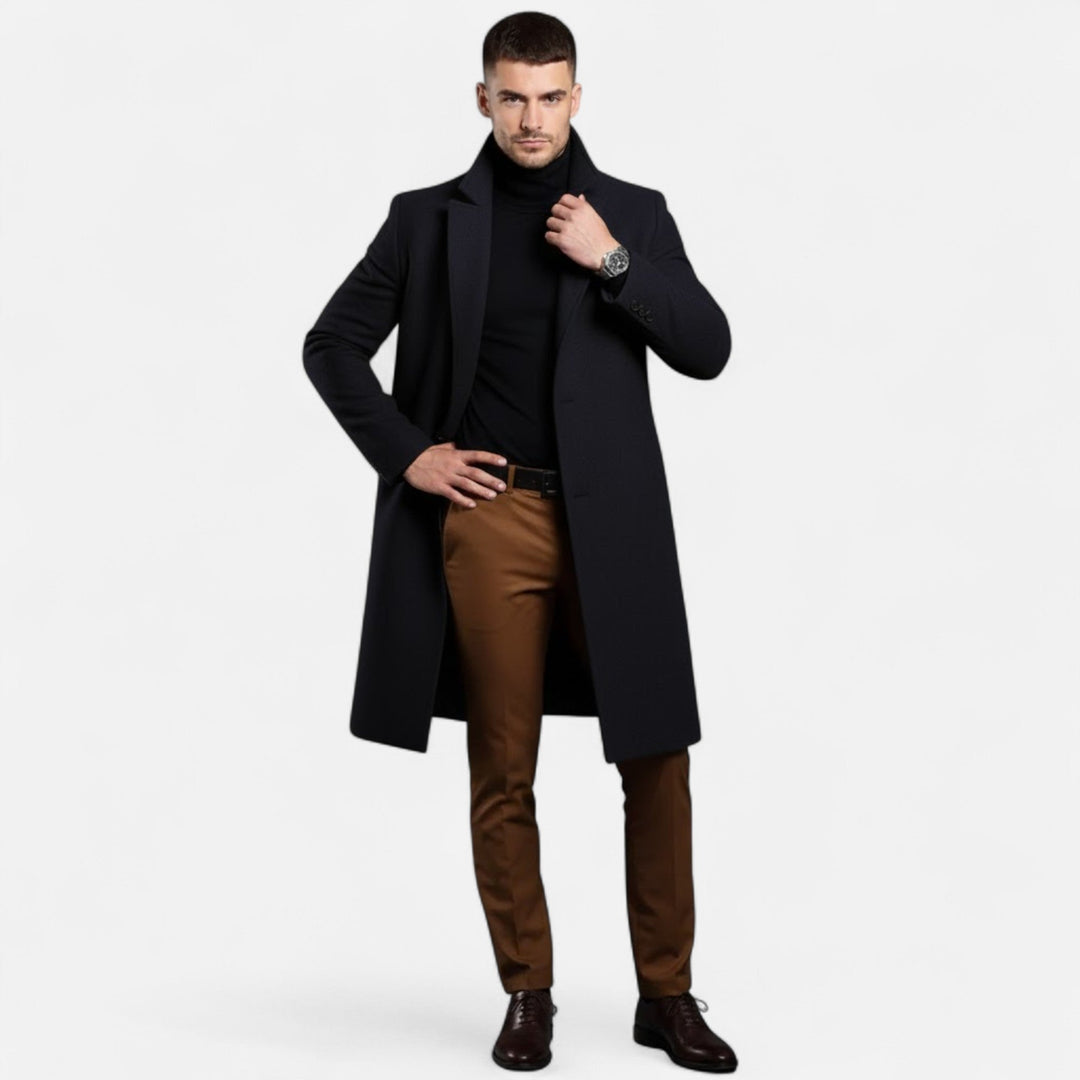 Stylish grey men's trench coat, mid-length, classic Oxford design for a perfect fit.