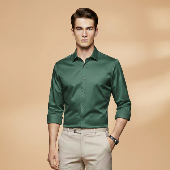 Men's fashion classic button-down shirt, long sleeve collared style in a versatile striped pattern.