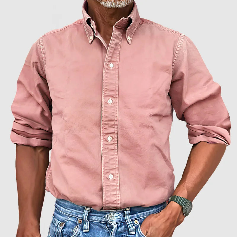Everyday men's long-sleeve button-down shirt, a versatile top for style and comfort in any season.