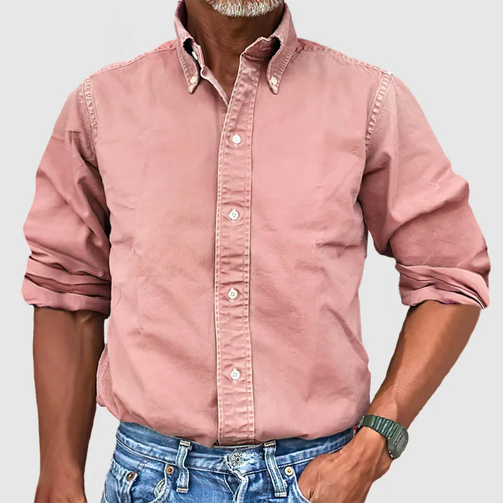 Everyday men's long-sleeve button-down shirt, a versatile top for style and comfort in any season.
