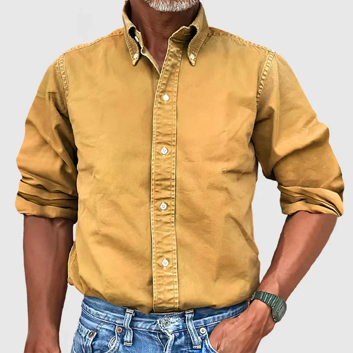 Durable men's long-sleeve shirt, button-down design, combining classic style with everyday comfort.