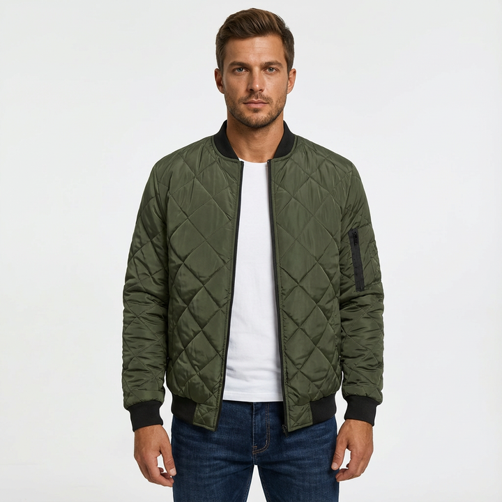 Classic men's quilted bomber jacket, perfect for everyday casual style and fall outerwear.