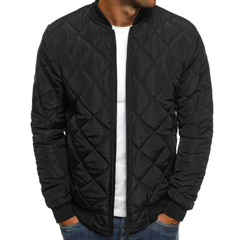 Men's classic quilted bomber jacket. Stylish outerwear for fall & winter. Essential everyday casual wear.