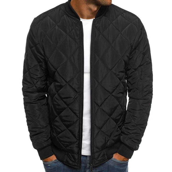 Men's classic quilted bomber jacket. Stylish outerwear for fall & winter. Essential everyday casual wear.