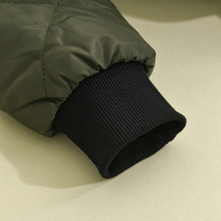 Textured quilted bomber jacket for men. Essential everyday outerwear, great for fall and winter layering.