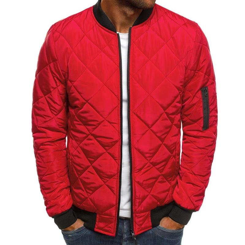 Front view of men's classic quilted bomber jacket, featuring a sturdy zip-front for casual everyday style.