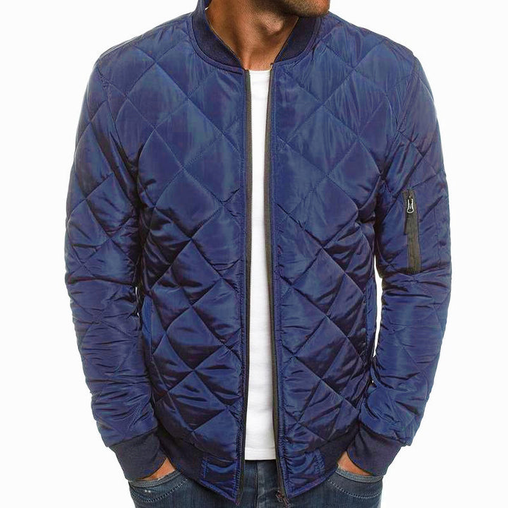 Men's casual quilted bomber jacket for everyday outings. Perfect fall outerwear for a stylish, relaxed look.
