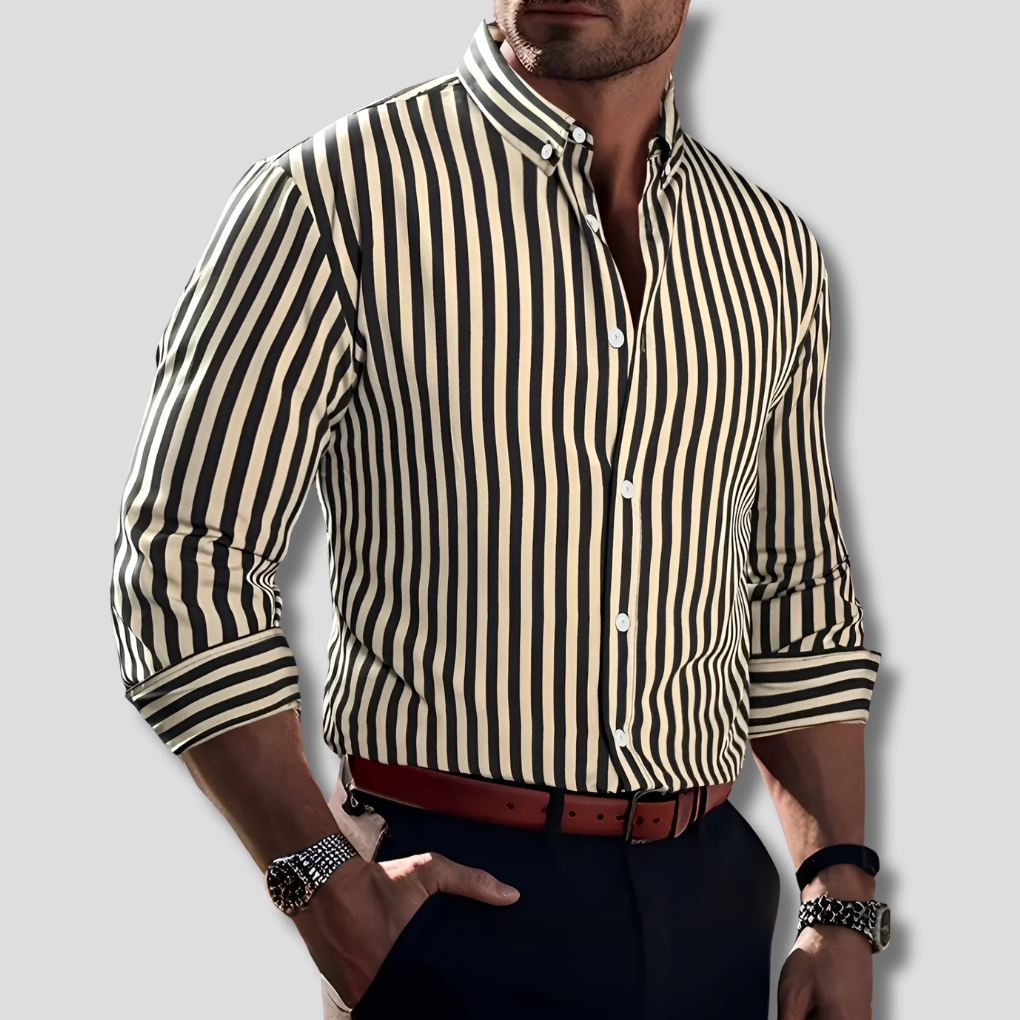 New men's long sleeve striped shirt, classic style casual top, perfect for everyday wear.