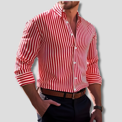 Stylish men's casual striped shirt, long sleeve design in polyester, a new fashion essential.