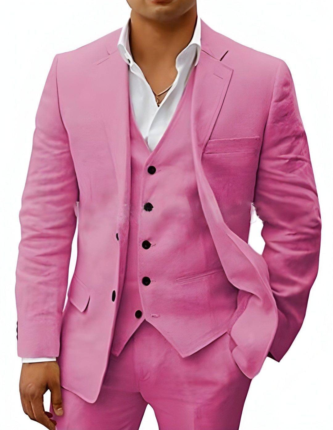 Versatile men's classic three-piece suit, suitable as formal wear for weddings, parties, & business.