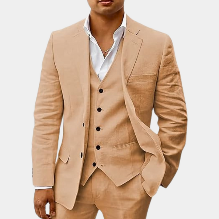 Stylish men's suit waistcoat, a key piece of this classic three-piece set, perfect for formal fashion.
