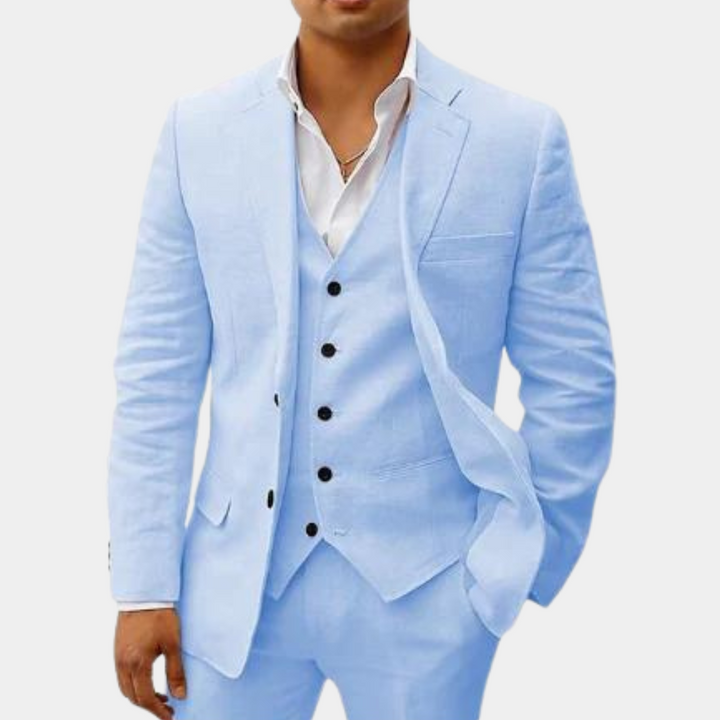 Tailored men's suit trousers, essential for a complete classic three-piece formal or wedding suit outfit.