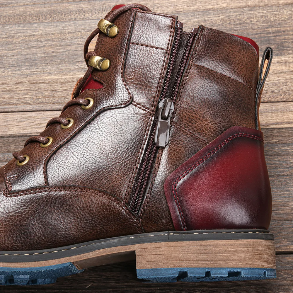Stylish men's lace-up boots with side zipper. Perfect vintage-inspired ankle footwear for casual & formal occasions.