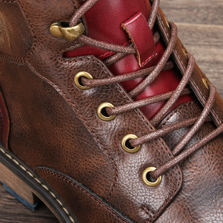 Men's sophisticated vintage ankle boots with classic lace-up front and functional side zipper.
