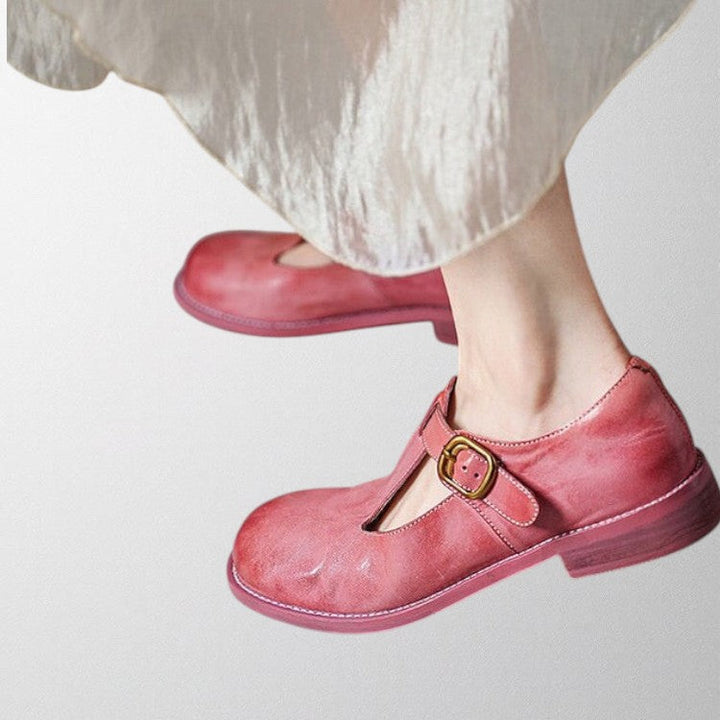 Elegant pink Mary Jane flats, comfortable shoes with a vintage touch for women