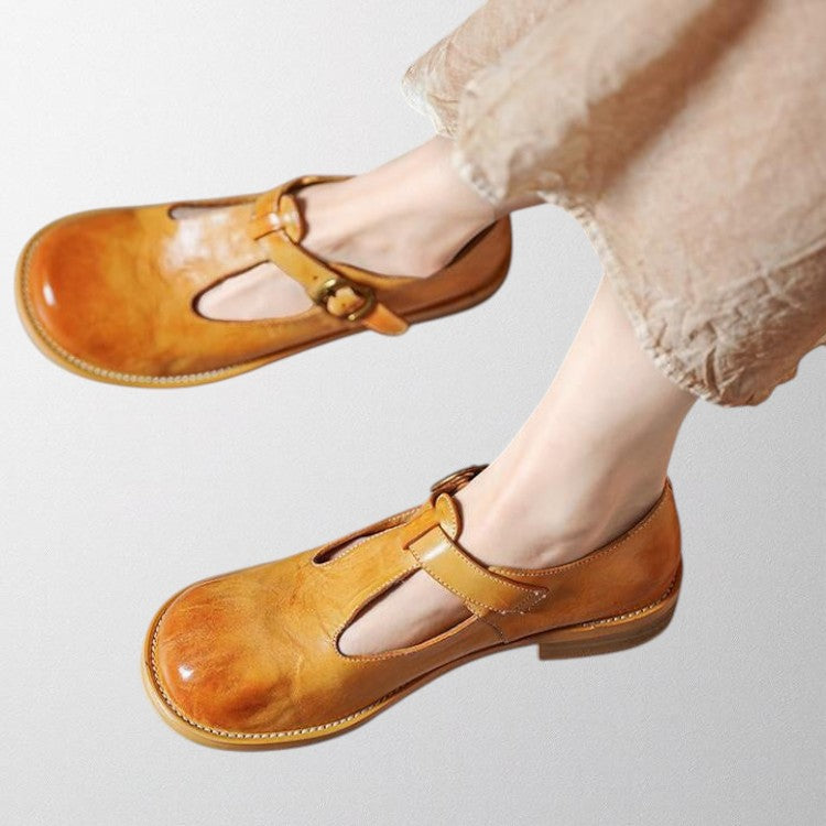 Vintage-inspired yellow Mary Jane flats, stylish and comfortable women's shoes