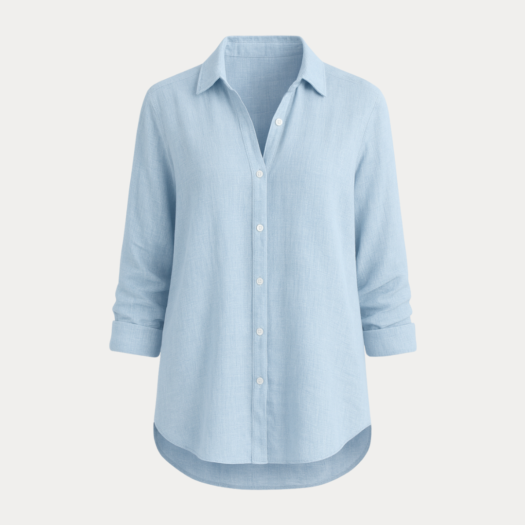 Classic white women's button-up shirt, perfect for office wear or a casual, versatile look.