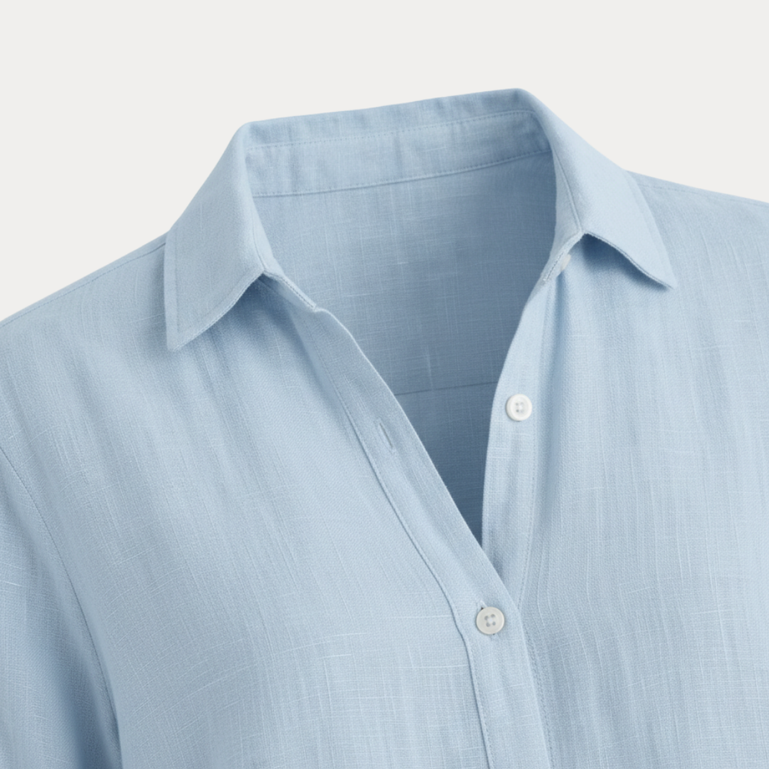 Bright yellow women's button-up shirt, a fashionable long-sleeve top for casual or office wear.