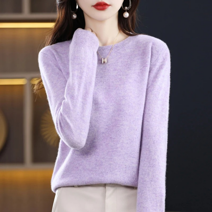Soft knit women's round neck pullover. Comfortable long sleeve sweater for casual chic style.