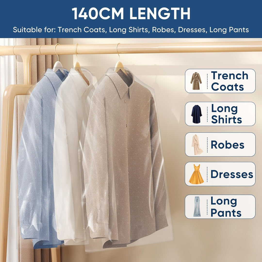 Comprehensive 50-pack clear garment bags, a travel accessory for wrinkle-free clothes.