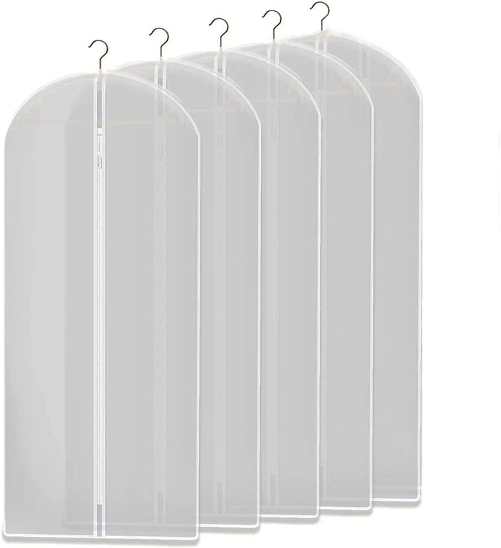 Clear garment storage bags protect clothes from dust & moisture. Ideal wardrobe organizer & storage solution.