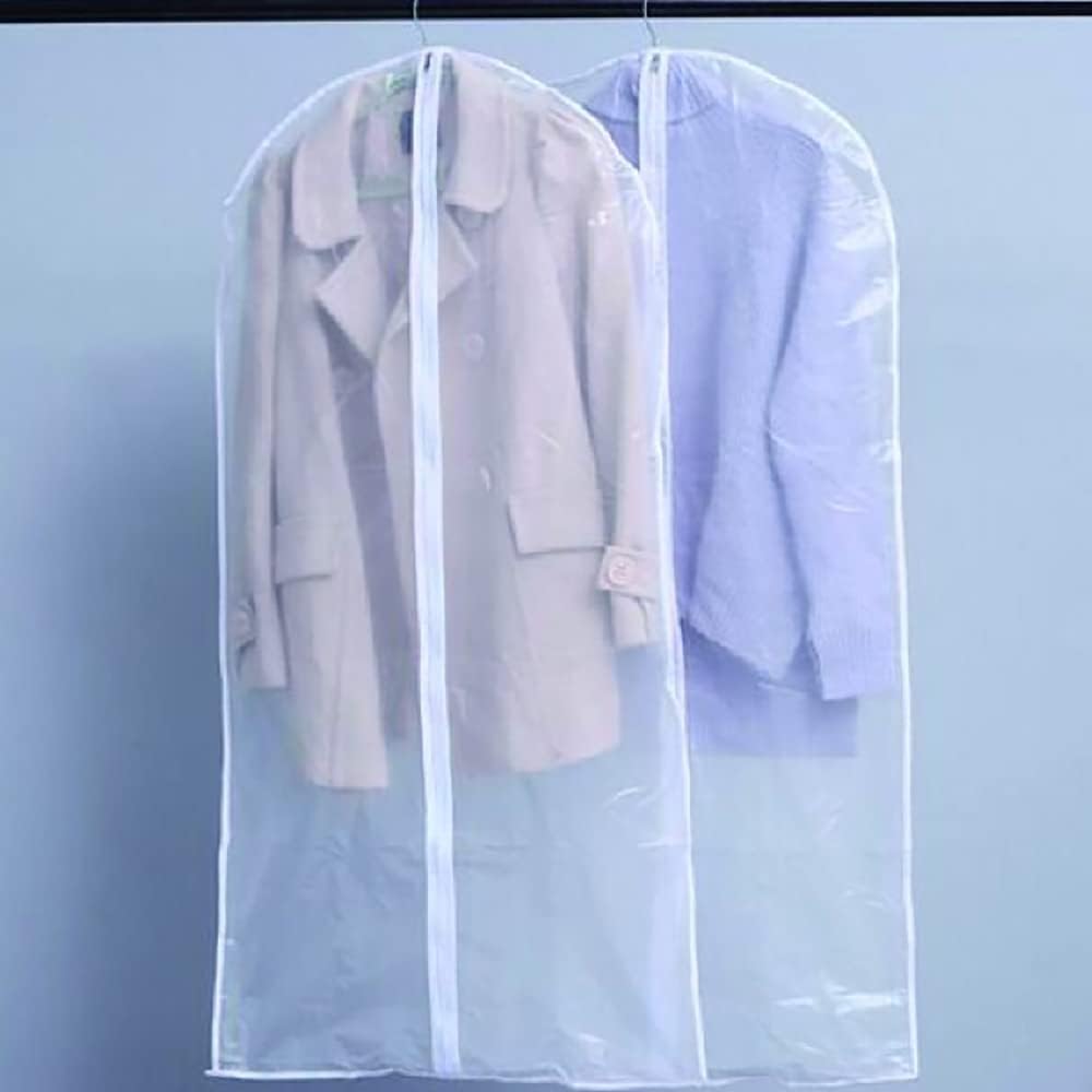 Durable clear clothing covers for wardrobe protection. Dustproof garment bags, great for home storage & travel.