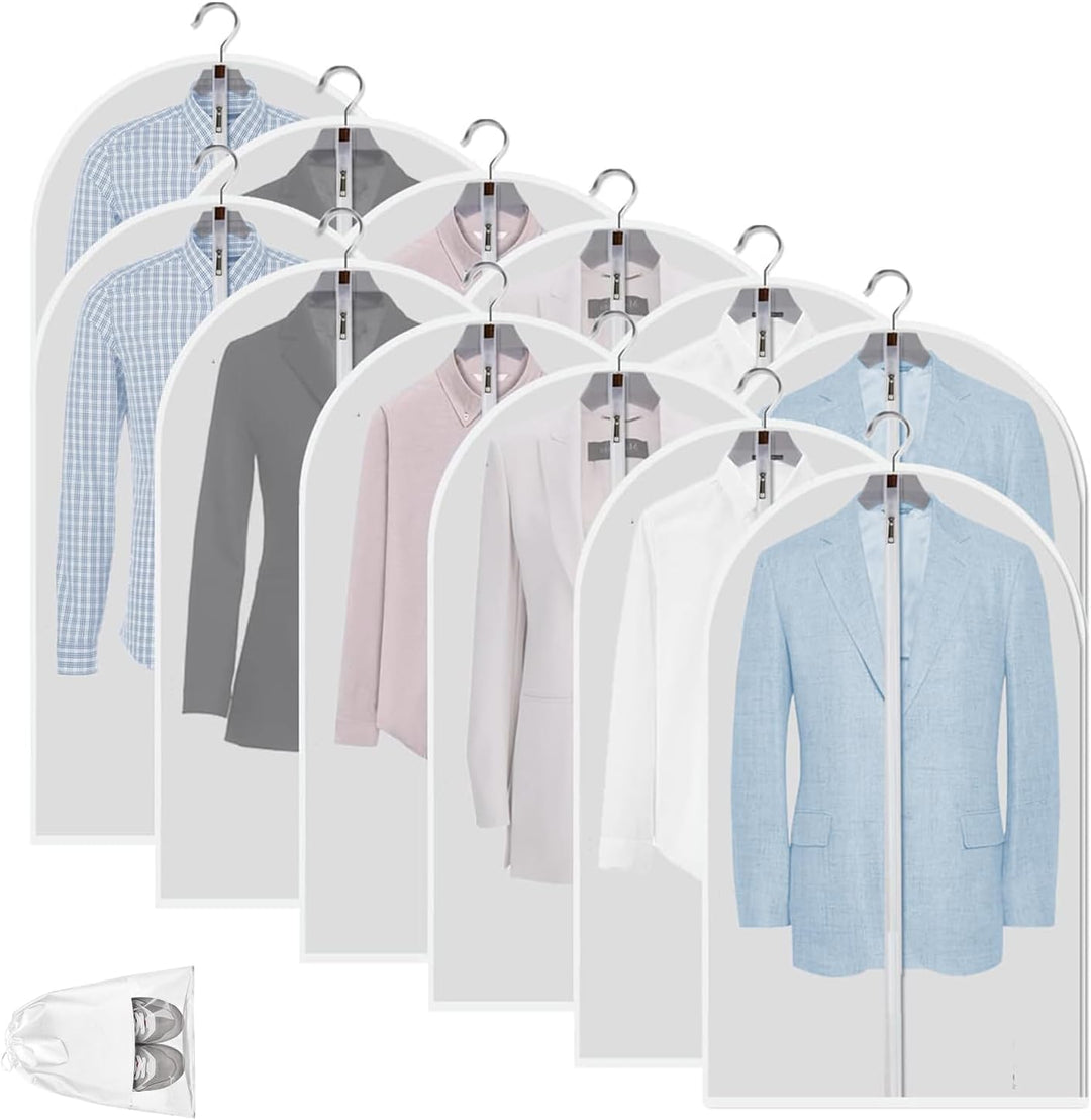 PEVA apparel storage, 12-pack, clear design for quick item identification.