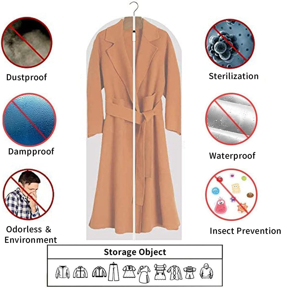 PEVA suit bags, 12 count, offering dustproof storage for coats, dresses & gowns.