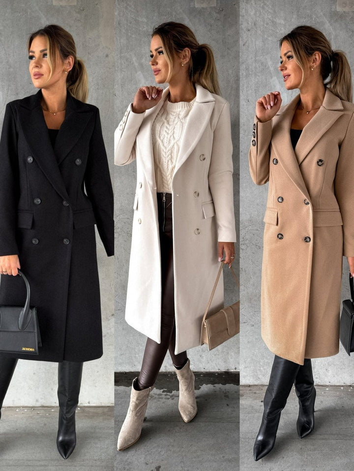 Fashion-forward women's double-breasted winter coat, unlined style for chic outerwear.