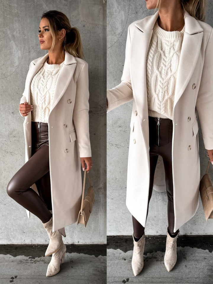Classic double-breasted women's jacket, warm and chic for winter fashion. Elegant style.