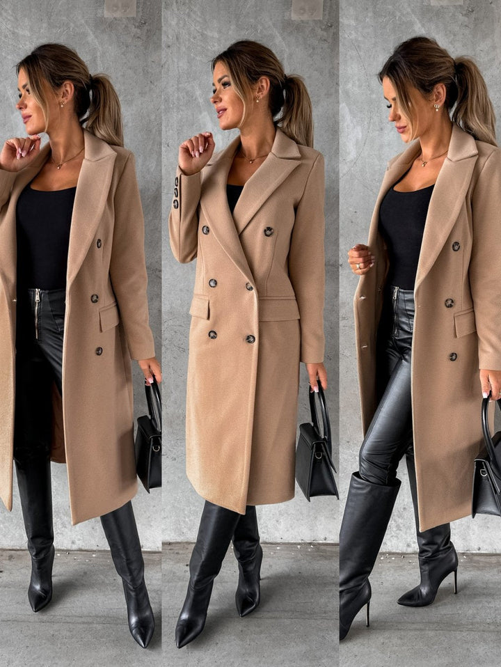 Practical and chic women's double-breasted winter coat for warmth and everyday elegance.