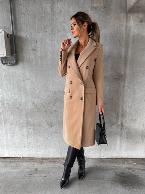 Women's elegant double-breasted coat, a key winter fashion piece for stylish warmth.