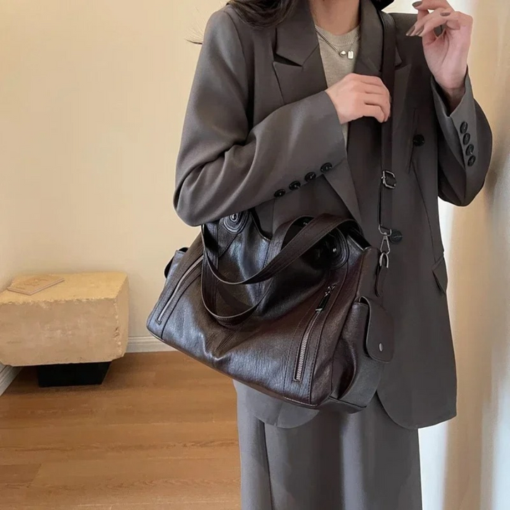 Espresso vegan leather women's handbag, designed for comfort and everyday fashion