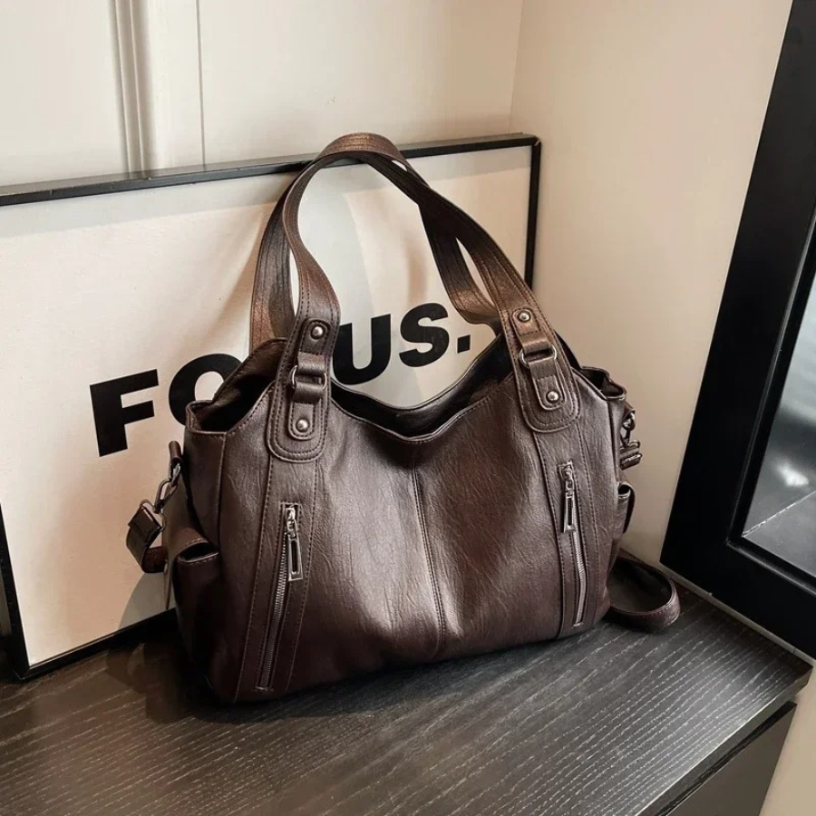 Vegan leather women's shoulder bag in cognac, a timeless and ethical fashion choice