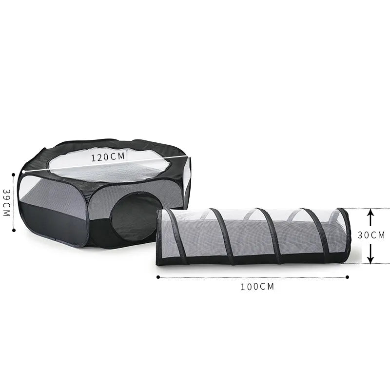 Interactive collapsible cat tent and play tunnel house with scratching pad, a fun pet toy and comfy cat bed.