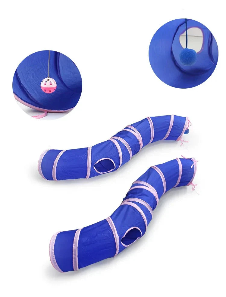 Interactive cat play tunnel & house, designed for engaging feline fun, pouncing, and exploration. Pet toy.