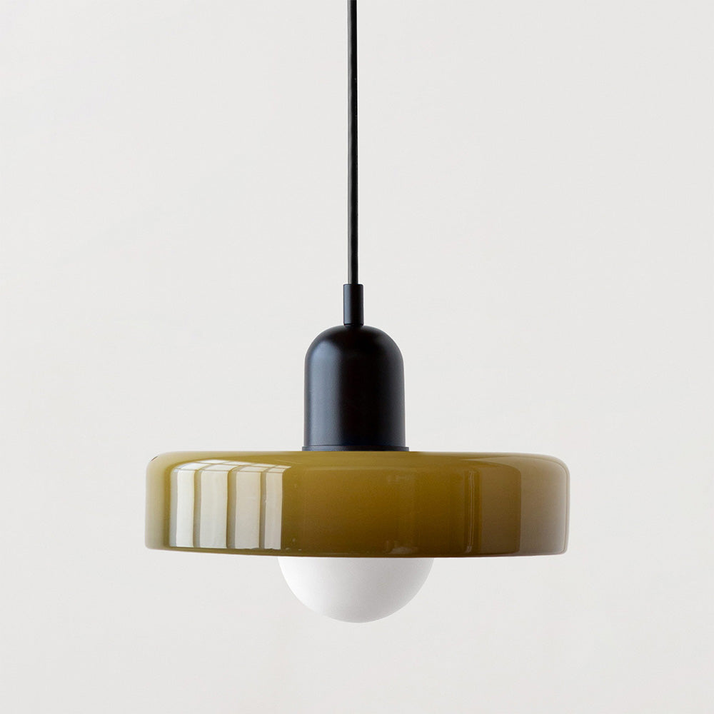 Colorful Bauhaus pendant light with vibrant stained glass design in white, orange, and green. Ideal ceiling lamps for home de