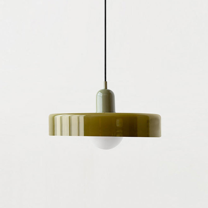 Colorful Bauhaus pendant light with vibrant stained glass design in white, orange, and green. Ideal ceiling lamps for home de