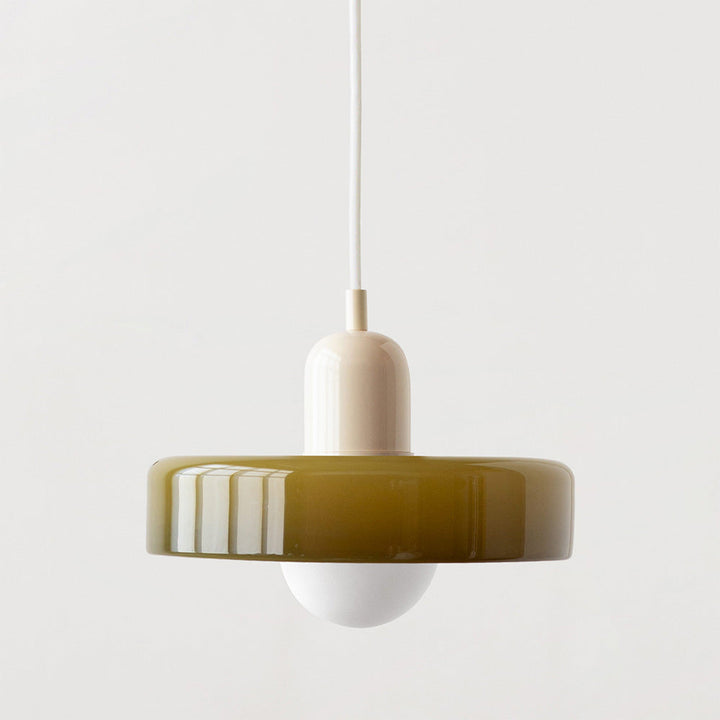 Colorful Bauhaus pendant light with vibrant stained glass design in white, orange, and green. Ideal ceiling lamps for home de