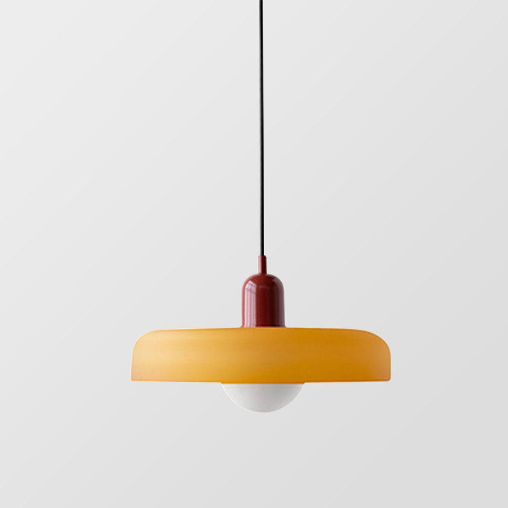 Colorful Bauhaus pendant light with vibrant stained glass design in white, orange, and green. Ideal ceiling lamps for home de
