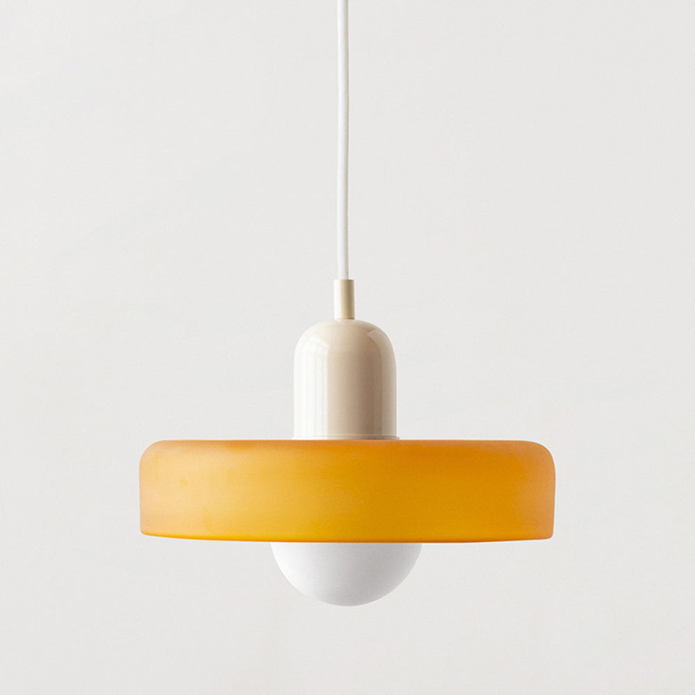 Colorful Bauhaus pendant light with vibrant stained glass design in white, orange, and green. Ideal ceiling lamps for home de