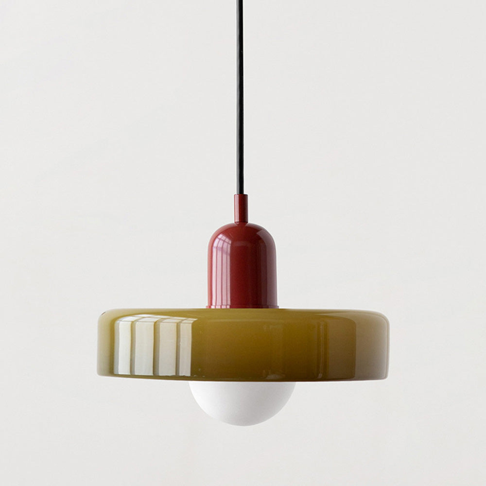 Colorful Bauhaus pendant light with vibrant stained glass design in white, orange, and green. Ideal ceiling lamps for home de
